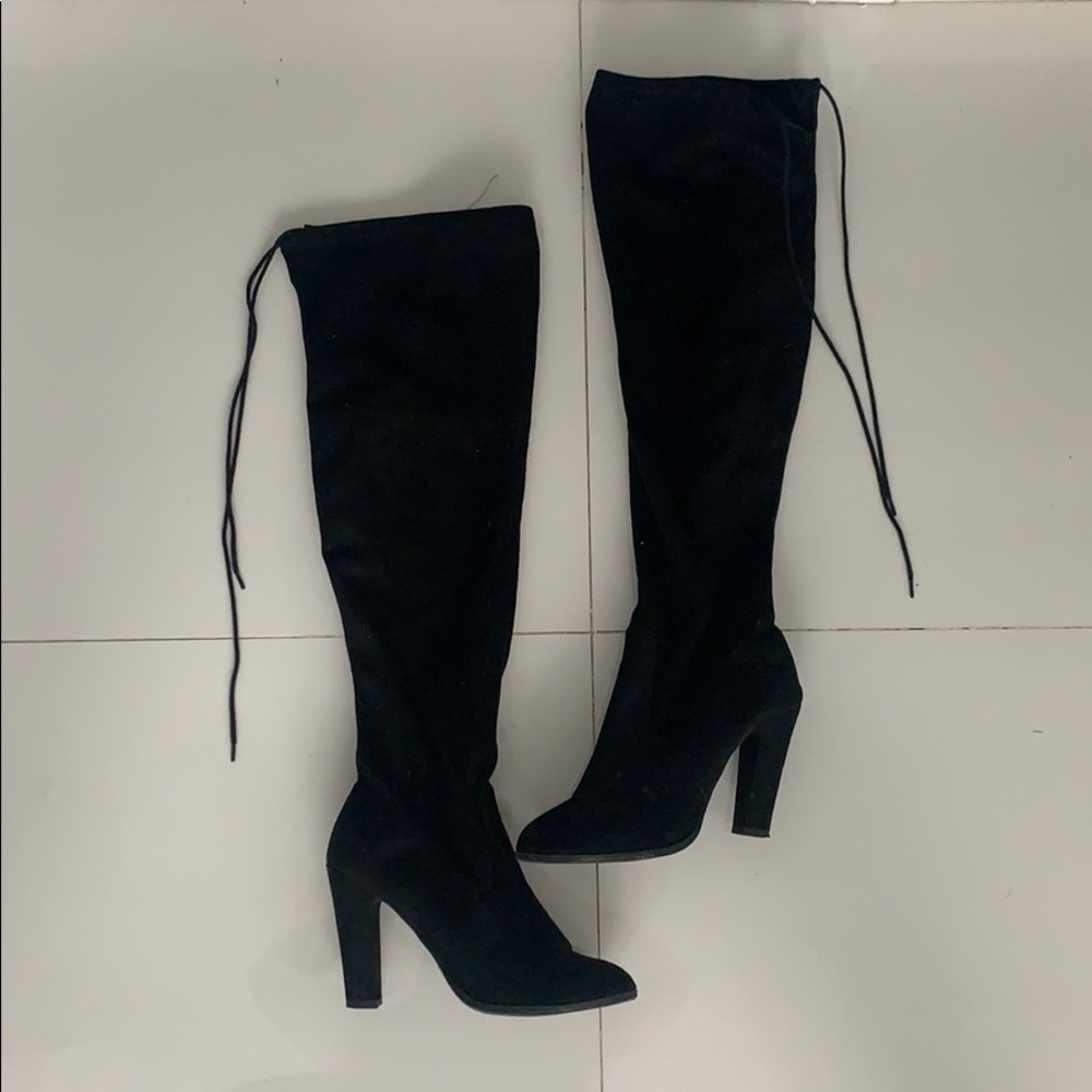 Forever 21 Thigh High Black Heeled Boots